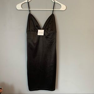black satin mini dress